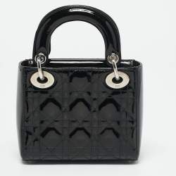 Pre Owned Dior Black Cannage Patent Leather Mini Lady Dior Tote
