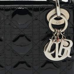 Pre Owned Dior Black Cannage Patent Leather Mini Lady Dior Tote
