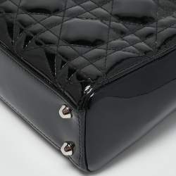 Pre Owned Dior Black Cannage Patent Leather Mini Lady Dior Tote