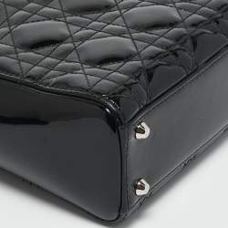 Pre Owned Dior Black Cannage Patent Leather Mini Lady Dior Tote