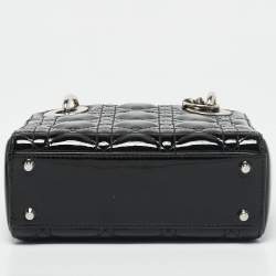 Pre Owned Dior Black Cannage Patent Leather Mini Lady Dior Tote