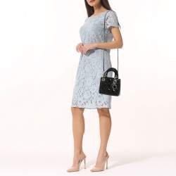 Pre Owned Dior Black Cannage Patent Leather Mini Lady Dior Tote