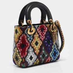 Pre Owned Dior Multicolor Leather Mini Embroidered Beads Lady Dior Tote