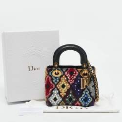 Pre Owned Dior Multicolor Leather Mini Embroidered Beads Lady Dior Tote