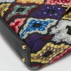 Pre Owned Dior Multicolor Leather Mini Embroidered Beads Lady Dior Tote