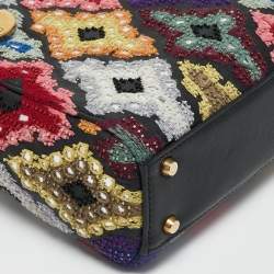 Pre Owned Dior Multicolor Leather Mini Embroidered Beads Lady Dior Tote