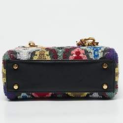 Pre Owned Dior Multicolor Leather Mini Embroidered Beads Lady Dior Tote