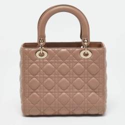 Pre Owned Dior Beige Cannage Leather Medium Lady Dior Tote