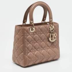 Pre Owned Dior Beige Cannage Leather Medium Lady Dior Tote