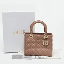 Pre Owned Dior Beige Cannage Leather Medium Lady Dior Tote