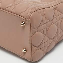 Pre Owned Dior Beige Cannage Leather Medium Lady Dior Tote