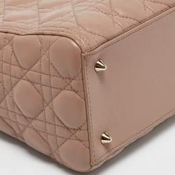 Pre Owned Dior Beige Cannage Leather Medium Lady Dior Tote