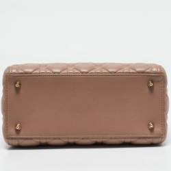 Pre Owned Dior Beige Cannage Leather Medium Lady Dior Tote