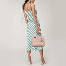 Pre Owned Dior Beige Cannage Leather Medium Lady Dior Tote