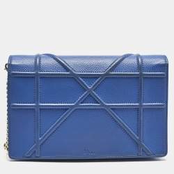 Dior Blue Leather Diorama Wallet on Chain
