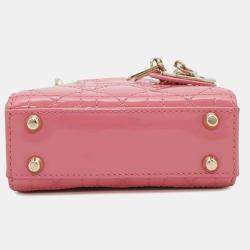 Dior Pink Canage Patent Leather Micro Lady Dior Tote Bag