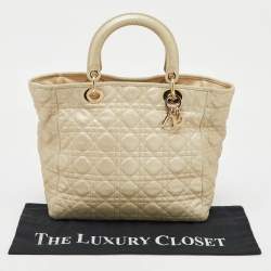Pre Owned Dior Metallic Cannage Leather Small Soft Lady Dior Tote