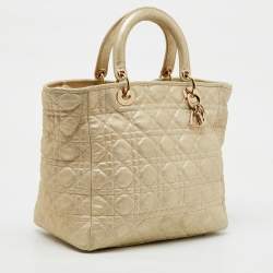 Pre Owned Dior Metallic Cannage Leather Small Soft Lady Dior Tote