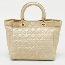 Pre Owned Dior Metallic Cannage Leather Small Soft Lady Dior Tote