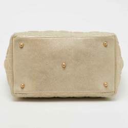Pre Owned Dior Metallic Cannage Leather Small Soft Lady Dior Tote