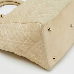 Pre Owned Dior Metallic Cannage Leather Small Soft Lady Dior Tote