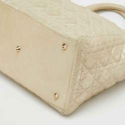 Pre Owned Dior Metallic Cannage Leather Small Soft Lady Dior Tote