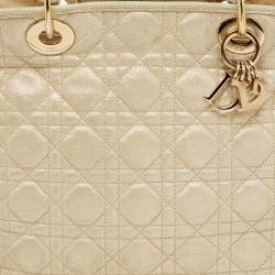 Pre Owned Dior Metallic Cannage Leather Small Soft Lady Dior Tote
