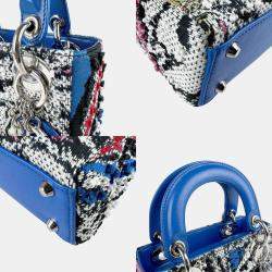 مملوكة مسبقًا Dior Blue Black Tweed Leather Lady Dior Shoulder Bag