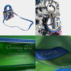 مملوكة مسبقًا Dior Blue Black Tweed Leather Lady Dior Shoulder Bag