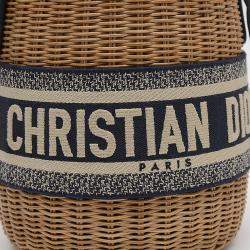 Christian Dior Navy Canvas Rattan Dior Oblique Wicker Shoulder Bag