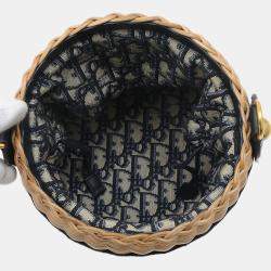 Christian Dior Navy Canvas Rattan Dior Oblique Wicker Shoulder Bag