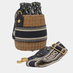 Christian Dior Navy Canvas Rattan Dior Oblique Wicker Shoulder Bag