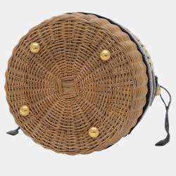 Christian Dior Navy Canvas Rattan Dior Oblique Wicker Shoulder Bag