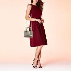 Pre Owned Dior Gold Microcannage Patent Leather Mini Lady Dior Tote