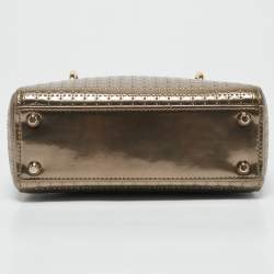 Pre Owned Dior Gold Microcannage Patent Leather Mini Lady Dior Tote