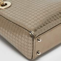 Pre Owned Dior Gold Microcannage Patent Leather Mini Lady Dior Tote