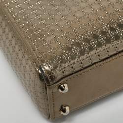 Pre Owned Dior Gold Microcannage Patent Leather Mini Lady Dior Tote