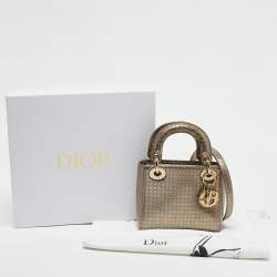 Pre Owned Dior Gold Microcannage Patent Leather Mini Lady Dior Tote