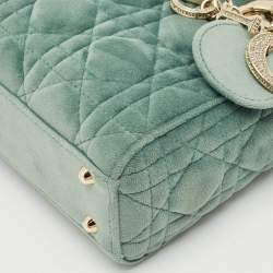 Pre Owned Dior Green Cannage Velvet Mini Lady Dior Tote