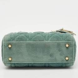 Pre Owned Dior Green Cannage Velvet Mini Lady Dior Tote