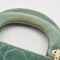 Pre Owned Dior Green Cannage Velvet Mini Lady Dior Tote