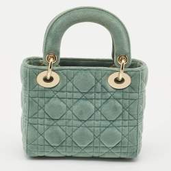 Pre Owned Dior Green Cannage Velvet Mini Lady Dior Tote