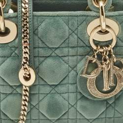 Pre Owned Dior Green Cannage Velvet Mini Lady Dior Tote