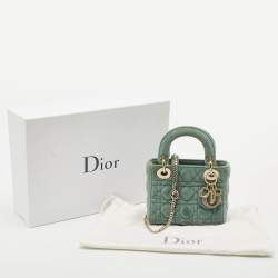 Pre Owned Dior Green Cannage Velvet Mini Lady Dior Tote
