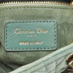 Pre Owned Dior Green Cannage Velvet Mini Lady Dior Tote