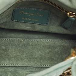 Pre Owned Dior Green Cannage Velvet Mini Lady Dior Tote