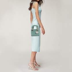 Pre Owned Dior Green Cannage Velvet Mini Lady Dior Tote