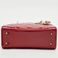 Pre Owned Dior Red Cannage Patent Leather Small Lady Dior Tote