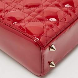 Pre Owned Dior Red Cannage Patent Leather Small Lady Dior Tote