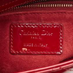 Pre Owned Dior Red Cannage Patent Leather Small Lady Dior Tote